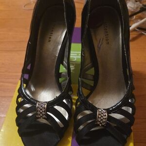 Attention Black Rhinestone Strappy Heels